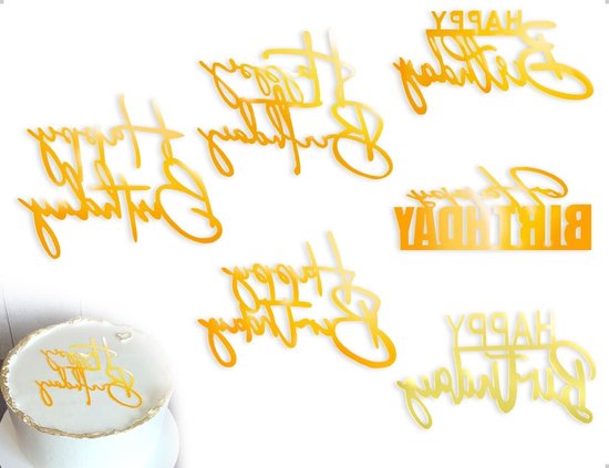 6 Stuks Happy Birthday Taartdecoratie, Acryl Taarttoppers, Gouden Verjaardagsfeest Accessoires voor Feest, Jubileum en Bruiloft van Merkloos