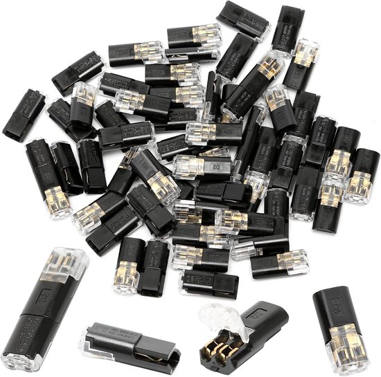 60 stuks 2-pins push-in draadconnectoren, soldeerloze laagspanning snelsplit-terminal voor LED-striplampen, lampen en schakelaars, geschikt voor 20-24 AWG