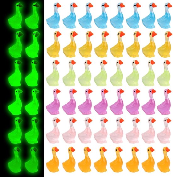 60 Stuks Mini Gansjes, Luminous Kleine Hars Gans Micro Tuin Decoratie, Miniatuur Ornamenten en DIY Knutselaccessoires voor Sprookjestuinen (6 Kleuren) van Merkloos