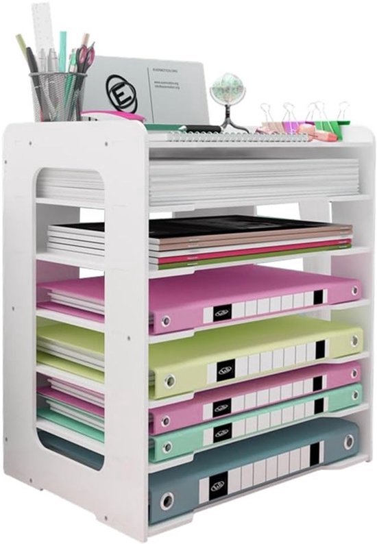 7-laags bureau-organizer voor A4-documenten, stapelbare papierhouder, opbergoplossing voor kantoor en school