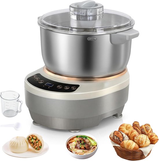 7 liter, 200 W, roestvrij staal, pizzadeegmachine van 304 roestvrij staal om te bakken, deegkneedmachine met thermostatische gistfunctie (25-38 °C), deegkneedmachine voor het