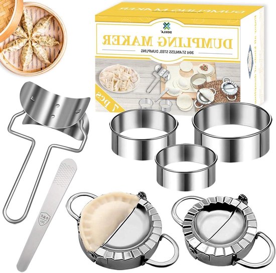 7 Stks RVS Dumpling Wrappers Gyoza Mould Ravioli Mould Deeg Press Cutter Wrapper Pie Empanadas Press Mould Tools voor Thuis Keuken Kleine en Grote Set pasta roller van Merkloos