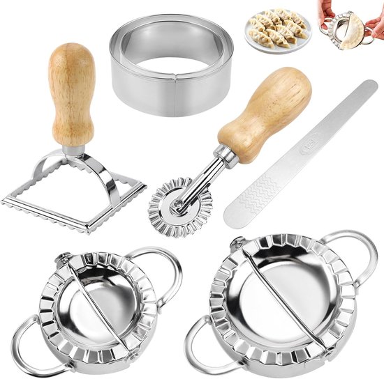7 stuks, roestvrij staal, met ravioli-uitsteekvormpjes en deegrandjes voor het maken van dumpling ravioli