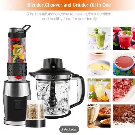 700W Zware Draagbare Staande Mixer & Blender met Tritan Fles - 3-in-1 Keukenmachine, Sapcentrifuge, IJscrusher, Koffiemolen, Vleesmolen, Grote Capaciteit Geschikt voor Smoothies, Voedsel, Vleesmalen, IJscrushing, Type Plug voor Thuis/Kantoor van Merkloos