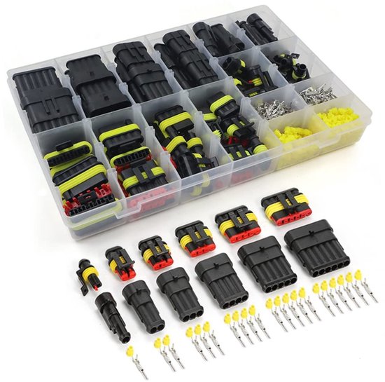 708 Stuks Waterdichte Auto Elektrische Draad Connector Terminals Plug Kit voor Motor, Auto en Vrachtwagen - Inclusief 1 tot 6 Pin Verbindingen en Toebehoren