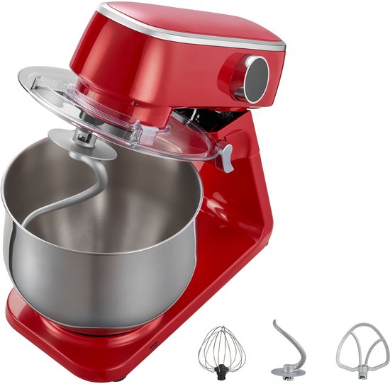 7,4 L Elektrische Standmixer, 1800W Keukenmixer met 10 Snelheden, Kantelbaar Kopontwerp, Roestvrijstalen Kom, Deeghaak Garde en Klopper voor Bakken, Mixen, Kloppen en Kneden, Zilver van Merkloos