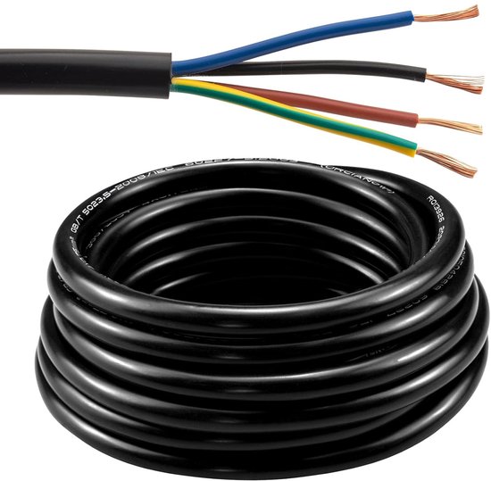 7,6 m RVV-kabel, 4 x 0,75 mm², zwart, olie/hittebestendig, voor zonne-energie - Voor huishoudelijke apparaten, verlengkabel, laagspanningsverdeling