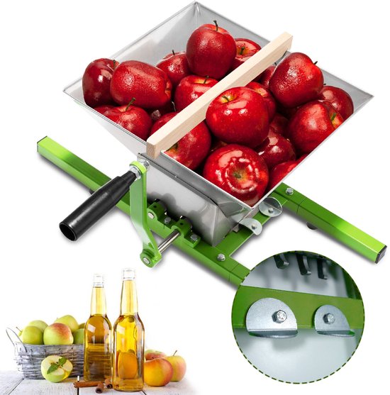 7L Fruitmolen RVS - Handmatige Appel- Druiven- & Bessenmolen met Trechter en Handzwengel - Fruitversnipperaar met Antislip Onderstel - Geschikt voor het Snijden van Fruit en Bessen - NAIZY