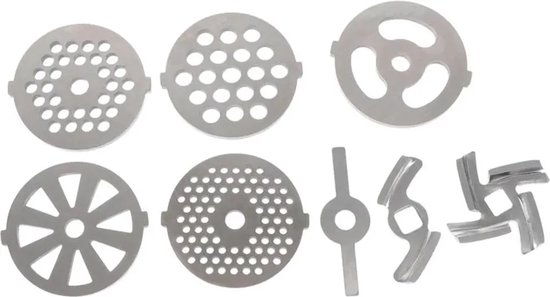 8-delige accessoire set voor vleesmolen, vleesmolen van voedselkwaliteit, handmatige vleesmolen, accessoires voor vleesmolens, worstvuller, roestvrijstalen opzetstukken, mixer