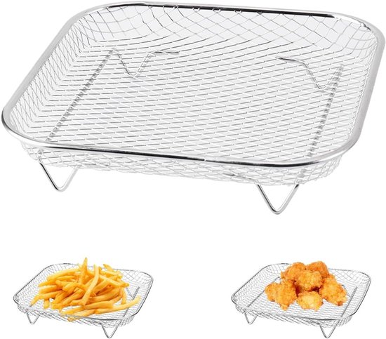 8 Inch RVS Airfryer Rek met Mandjes voor Gezond Bakken, Perfect voor Koken en Grillen