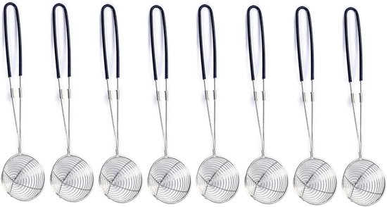 8 Stuks - Fondue netjes - Fonduenetjes - Fonduenet - Fonduenetten - Fondue Zeef - Roestvrij staal - Ø6.5 cm - Zwart