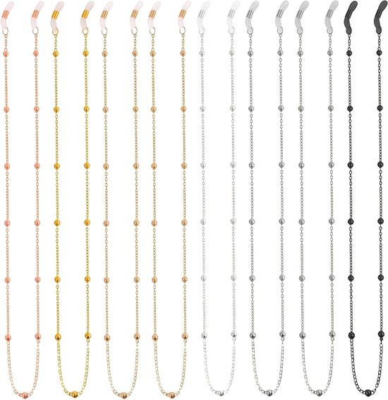 8 Stuks Kordel Lanyard voor Brillen en Zonnebrillen - Lange Anti-slip Ketting met Beads en Rvs Band voor Veilig Draagcomfort van Merkloos