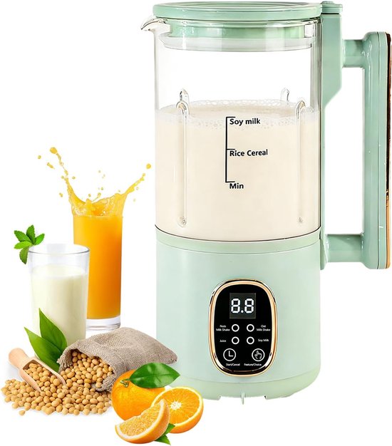 800 ml sojamelkmachine, noten- en sojamelkfabrikant met 20 messen, kijkvenster, smart menu's, automatische uitschakeling, warmhouden en zelfreiniging, voor doe-het-zelf plantenmelk