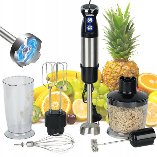 800W Staafmixer 6-in-1 Set - Multifunctioneel Handblender - Incl. Hakmolen & Garde & Melkopschuimer & Maatbeker - 12 Snelheden - Ergonomische Grip - Vaatwasserbestendig - 220-240V - Handmixerset - Voor Soep & Smoothies & Babyvoeding