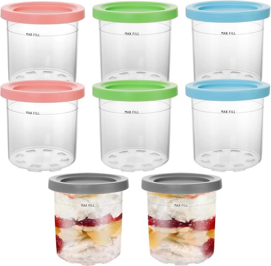 8x Herbruikbare IJsbekers (453 ml) met Deksel - Vervangende Container voor Softijsmachine van Zoku