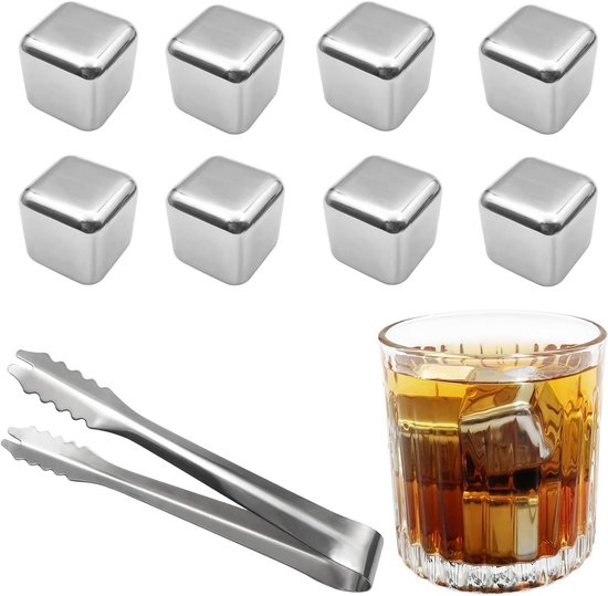 8x Herbruikbare IJsklontjes van Roestvrij Staal voor Drankjes