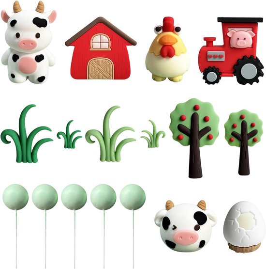 9-delige Boerderij Taartdecoratie Set met 5 Cakeballen voor Verjaardagsfeestjes, Boerderijthema Accessoires en Versieringen van Merkloos