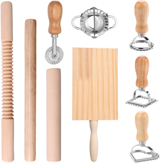 9-delige Pasta Maakset - Efficiënte Pasta Gereedschappen - Ravioli Stempels - Snijder - Deegroller - Gnocchi Bord - Deegsnijder - Dumpling Maker van Merkloos