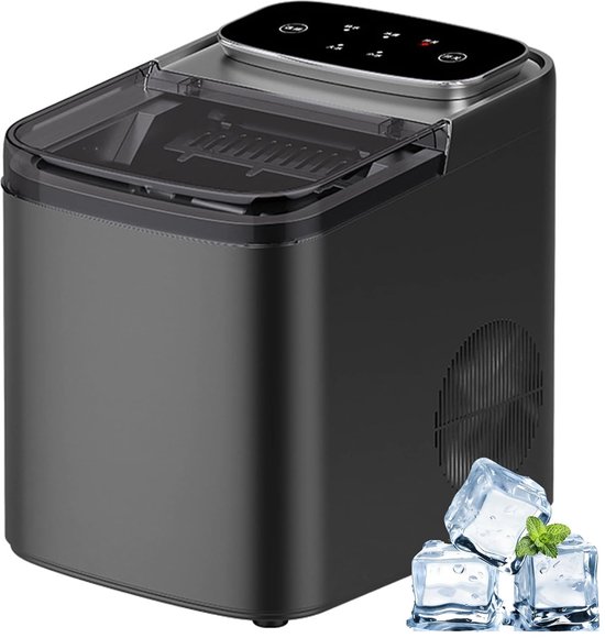 95W ijsmachine voor op het aanrecht - Automatische slimme ijsmachine - Draagbare ijsmachine van 1,2 liter - Met led-display en zelfreinigende functie - Maakt ijs in 6-8 minuten - Geschikt voor thuis/keuken/kantoor/bar - Zwart