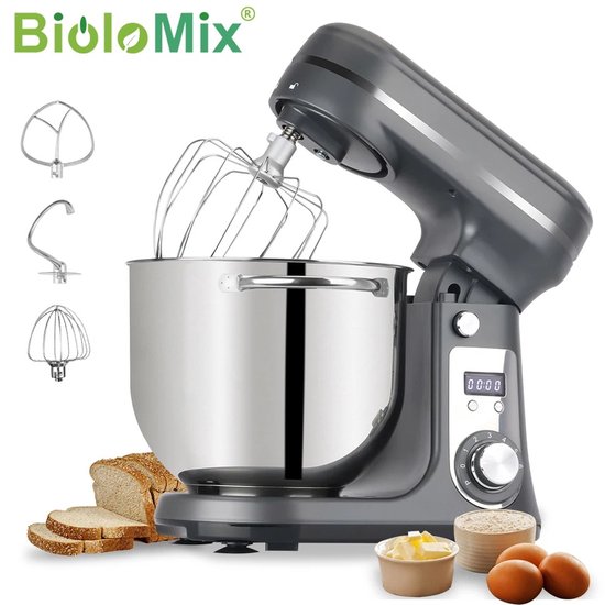 Aafinity Keukenmachine - Keukenmixer - Keukenmachine mixer - Zwart - 1200W - Stille motor - 6L RVS Kom - Met verschillende opzetstukken van Merkloos