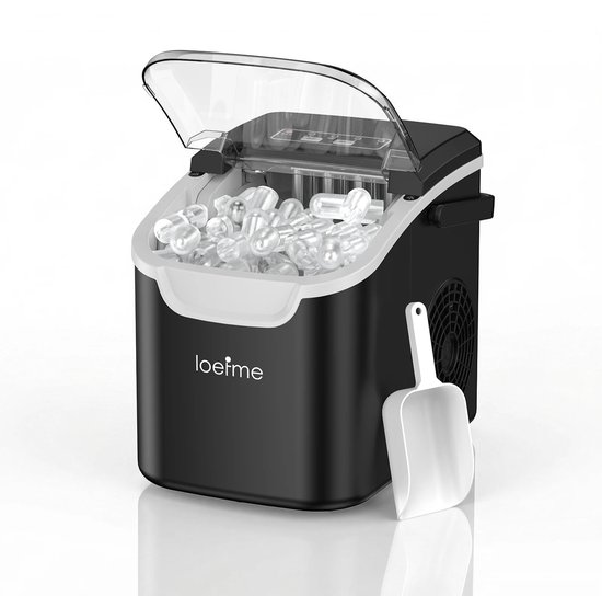AALVERO - Ijsblokjesmachine - Ijsblokjesmaker - Ijsblokjesappraraat - 12kg per 24 uur - 6 Min 8 Stuks - Schep - Ijsmandje - Zwart