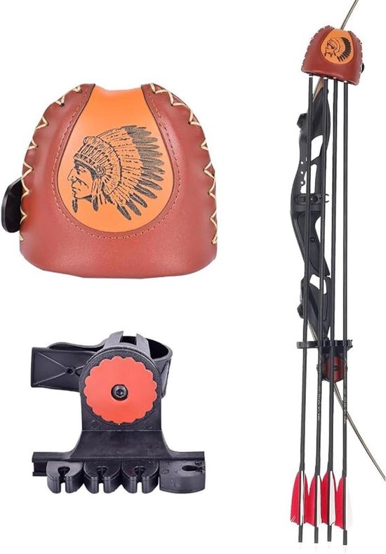 Aanpasbare leren pijl- en bochtas met ruimte voor 4 pijlen, ideaal voor jacht en schietsport van Merkloos