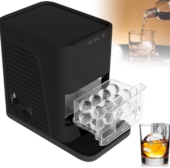 Aanrecht IJsmachine - Bolvormige Ijsblokjes - Dranken Verkoelen - Automatische Zelfreiniging - 5 Cm Ijsbollen - Zwart