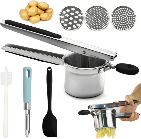 Aardappelpers met 3 verwisselbare schijven en siliconen handvat, veelzijdige ricer voor puree, groenten en fruitpuree, ideaal voor elke keuken van Merkloos