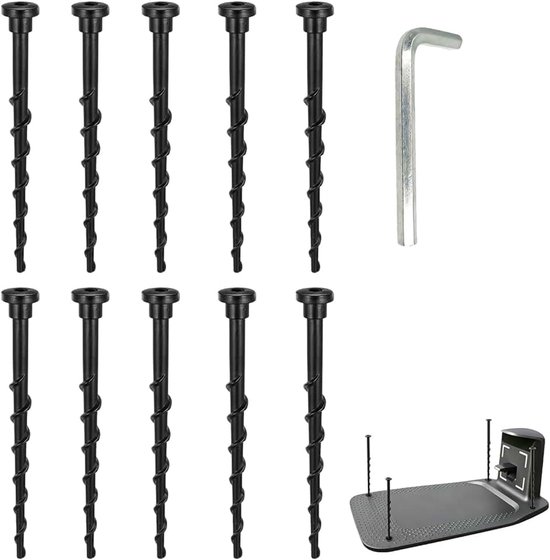 Aardeschroeven voor maairobotgarage: eenvoudige installatie op gras, roestvrij & duurzaam polyethyleen, 13,7 cm lang, 6 mm zeskant. Pak van 10 stuks met bijgevoegde sleutel