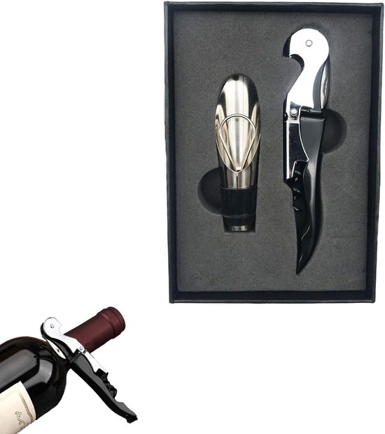 Accessoire Set voor Handmatige Wijnopener met Flesopener en Wijnstopper, Ideaal voor Rode Wijn en Bier, Perfect voor Wijnliefhebbers van Merkloos