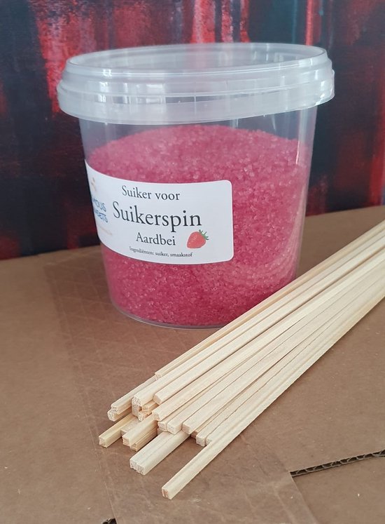 Accessoire voor suikerspinmachine - Suikerspin suiker - Aardbei - 600 gram - Incl 25 gratis stokjes