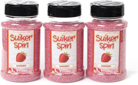 Accessoire voor suikerspinmachine - Suikerspinsuiker aardbei - 3 x pot á 400 gram