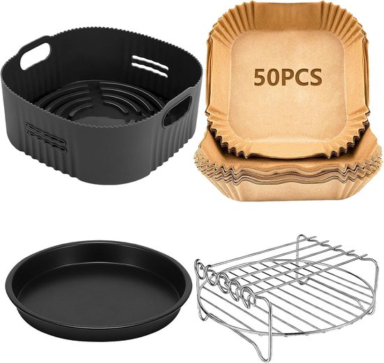 Accessoires luchtfriteuse - voor Moulinex 6,5 l, Princess 6,5 l, Cosori 5,5 l, Philips Airfryer serie 2000 6,2 l (NA230/00), pizzalade, grill, siliconen vorm, bakpapier, BPA-vrij