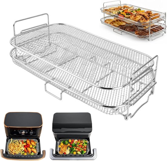 Accessoires luchtfriteuse voor Ninja Foodi FlexDrawer 10,4 l AF500EU, roestvrij stalen grillrooster voor CosorI 10 liter Dual Blaze TwinFry, airfrygrill, roasting rek