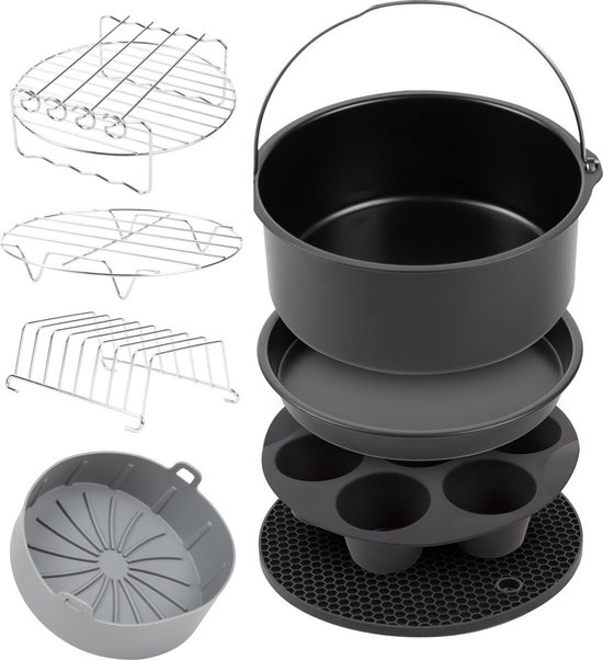 Accessoires Set - Geschikt voor Phillips Airfryer XL & XXL/Princess Aerofryer/Tefal Easy Fry/Tristar Crispy Fryer - Incl. Pizza Pan/Grillrooster/Grillrek
