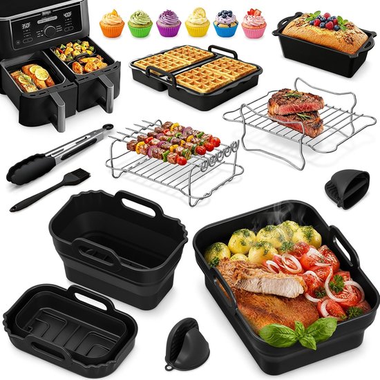 Accessoires voor Airfryer Foodi Max Dual Zone AF400EU 9,5 l, opvouwbare siliconen vorm, accessoires set, herbruikbare ovenschaal, inzetstuk voor Airfryer AF400EU / DZ400EU