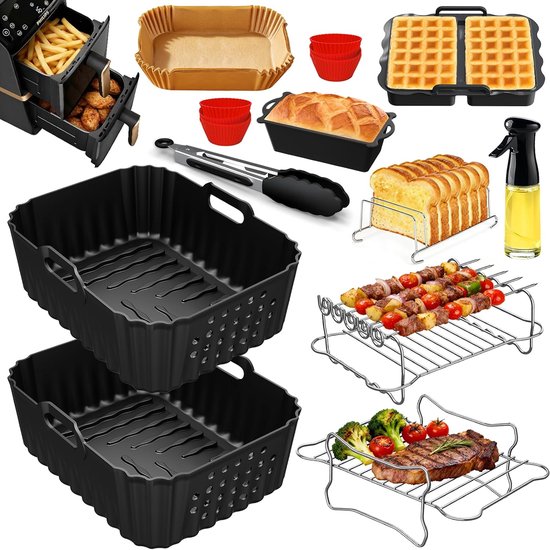 Accessoires voor de Philips Airfryer 4000-serie Stacked Dual Basket 10L, accessoires voor de Philips NA460/NA462 heteluchtfriteuse, siliconenvorm voor heteluchtfriteuse met grillrooster, wafelvorm