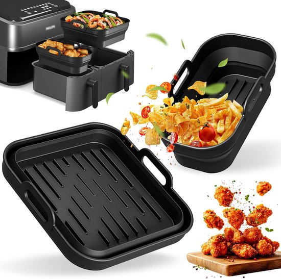 Accessoires voor Philips Airfryer Dual Basket 3000-5000 serie 9L (6L/3L), 2 stuks opvouwbare siliconen vorm heteluchtfriteuse inzetstuk voor Philips Airfryer XXL 9L, NA350/NA352/NA550