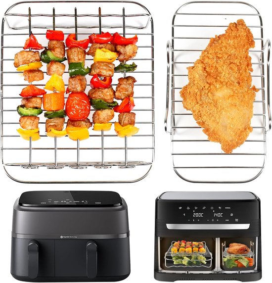 Accessoires voor Philips Dual Basket 3000-serie, 9L/Tefal 5,2/3,1 L Easy Fry, 2 stuks luchtfriteusestandaard met 5 spiesen, airfryer-accessoires voor Tefal EY9018/Philips