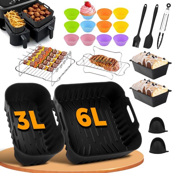 Accessoires voor Philips Dual Basket Airfryer 3000-5000 serie NA350/NA550 6L/3L - Siliconen bakvorm, Air Fryer Accessoires, Air-fryer Siliconen vorm Accessoireset