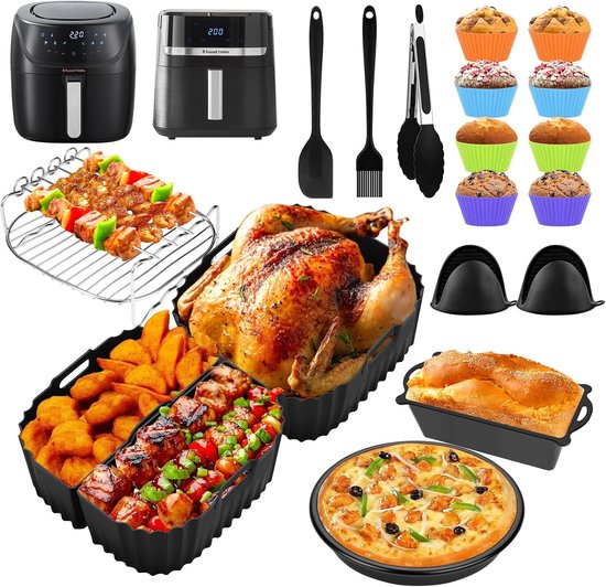 Accessoires voor Russell Hobbs XXL 8 L 8,3 L/Philips 2000 serie 6,2 l (NA230/00), heteluchtfriteuse, siliconen vorm, accessoireset, rooster, bakvorm, cake, brood voor Russell Hobbs