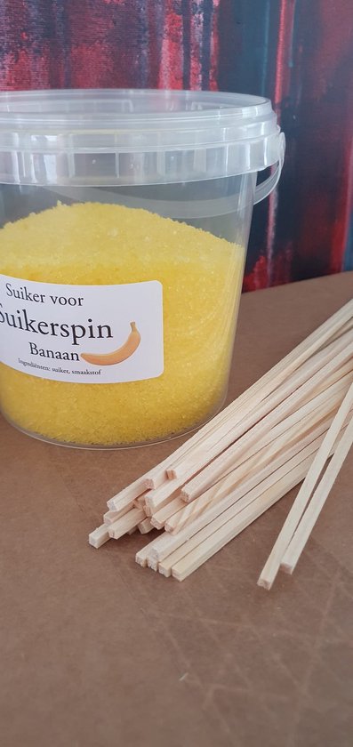 Accessoires voor suikerspinmachine - Suikerspin suiker Banaan - 600gram - Incl. 25 stokjes