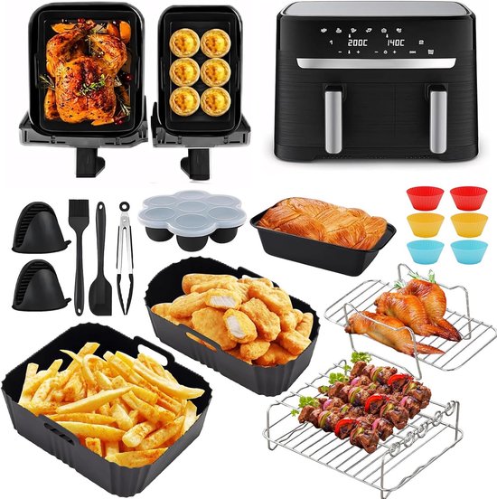 Accessoires voor Tefal EY9018 Dual Easy Fry & Grill - 5,2 / 3,1 l - siliconen vorm voor airfryer, broodbakvorm, muffinvormpjes, grillrooster heteluchtfriteuse, barbecuetang