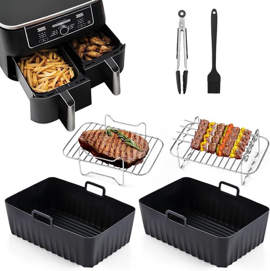 Accessoireset voor Ninja Foodi AF300EU AF400EU, 10 stuks airfryer-accessoires voor 7,6 - 9,5 l Ninja Dual Airfryer, inclusief Airfryer-accessoires, siliconen vorm, rekken en