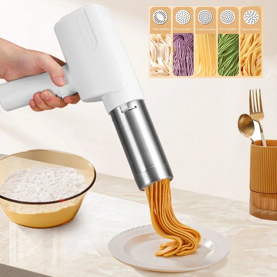 ACEP Pastamaker - Pasta maker - Elektrische pastamachine - Draadloos - 5vormen - Noodlemaker - Roestvrij staal - Pasta - Kleur wit van ACEP