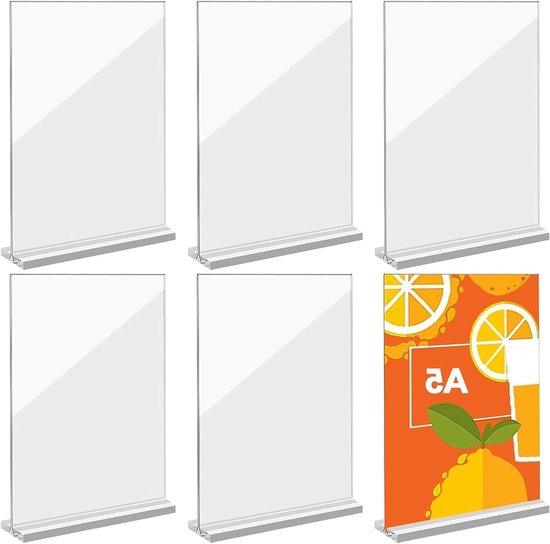 Acryl Tafelhanger A5 voor Menu's en Documenten, Ideaal voor Restaurants en Kantoorgebruik (6 Stuks) van Merkloos