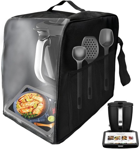 Afdekhoes voor Thermomix TM7, afdekking voor keukenmachine TM7 accessoires, beschermhoes, stofbescherming voor TM7, waterafstotend en stofdicht, met accessoirevakken, transparante TPU voorkant +