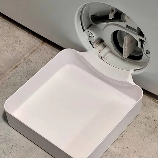 Afvoerbak wasmachine – wateropvangbak met filterklep en rubberen afdichtring, wit kunststof, lekbestendig