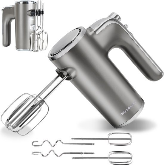 Aigostar Adela 30XMK -Handmixer met Opbergstandaard -  5 Snelheden - Mixer Turbo - Incl. Kloppers, Deeghaken - RVS - 400W van Aigostar