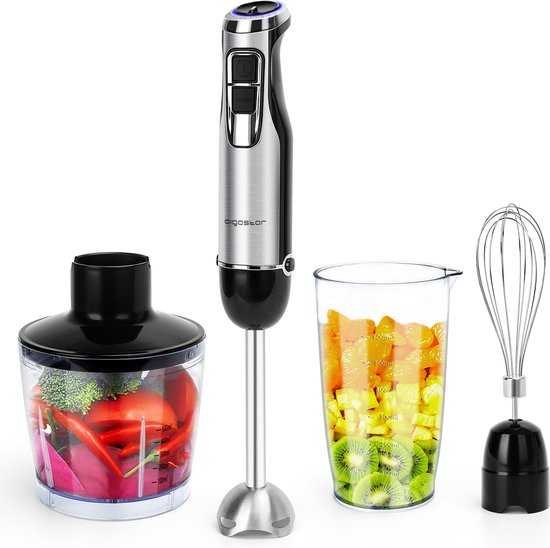 Aigostar Buckle 30IGS  - 4 in 1 Staafmixer set 1000 Watt - met Hakmolen / Klopper / Garde / Beker - RVS van Merkloos